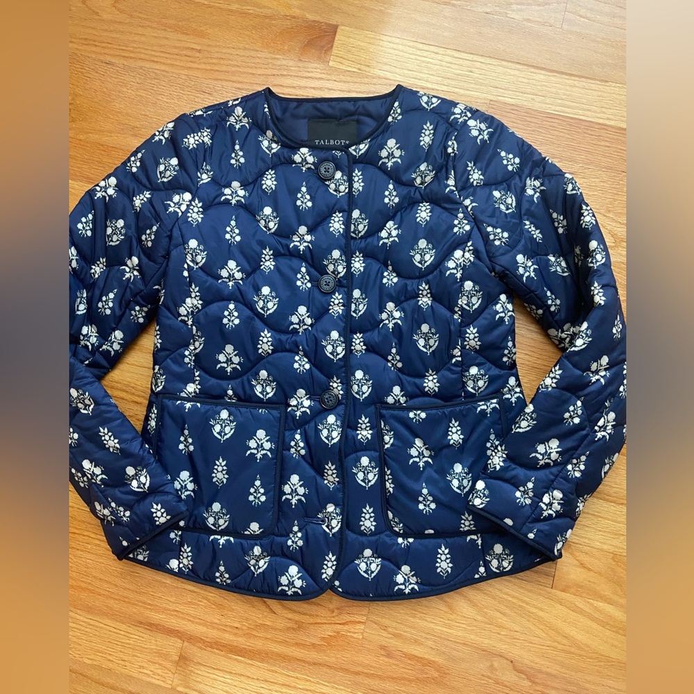 TALBOTS Quilted Collarless Jacket - Ditsy Foulard - Picture 6 of 12